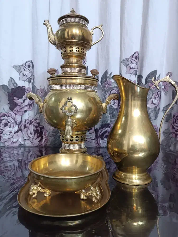 ستِ سماور ذغالی در حد نو با پارچ لگن وسینی زیر|کلکسیون اشیاء عتیقه|تهران, بهداشت|دیوار