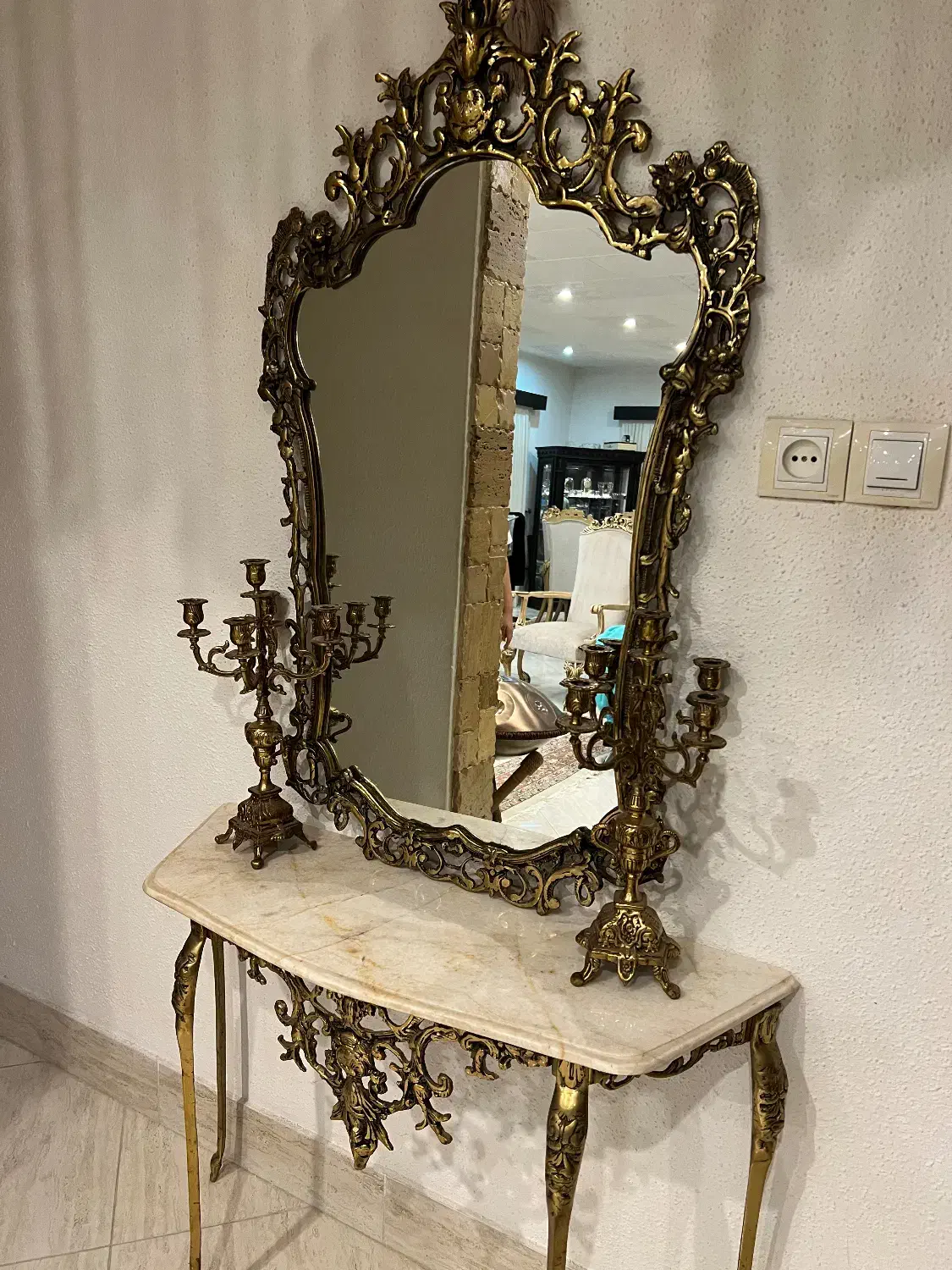 آیینه کنسول وشمعدان برنجی|بوفه، ویترین، کنسول|سرخرود, |دیوار