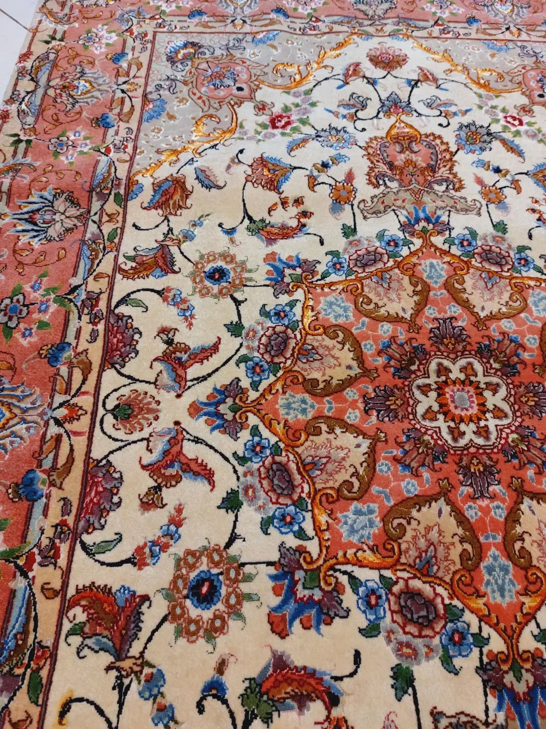 زرع ونیم دستباف ۵۰رج تبریز طرح بنام چله وگل ابریشم|فرش|تهران, بازار|دیوار