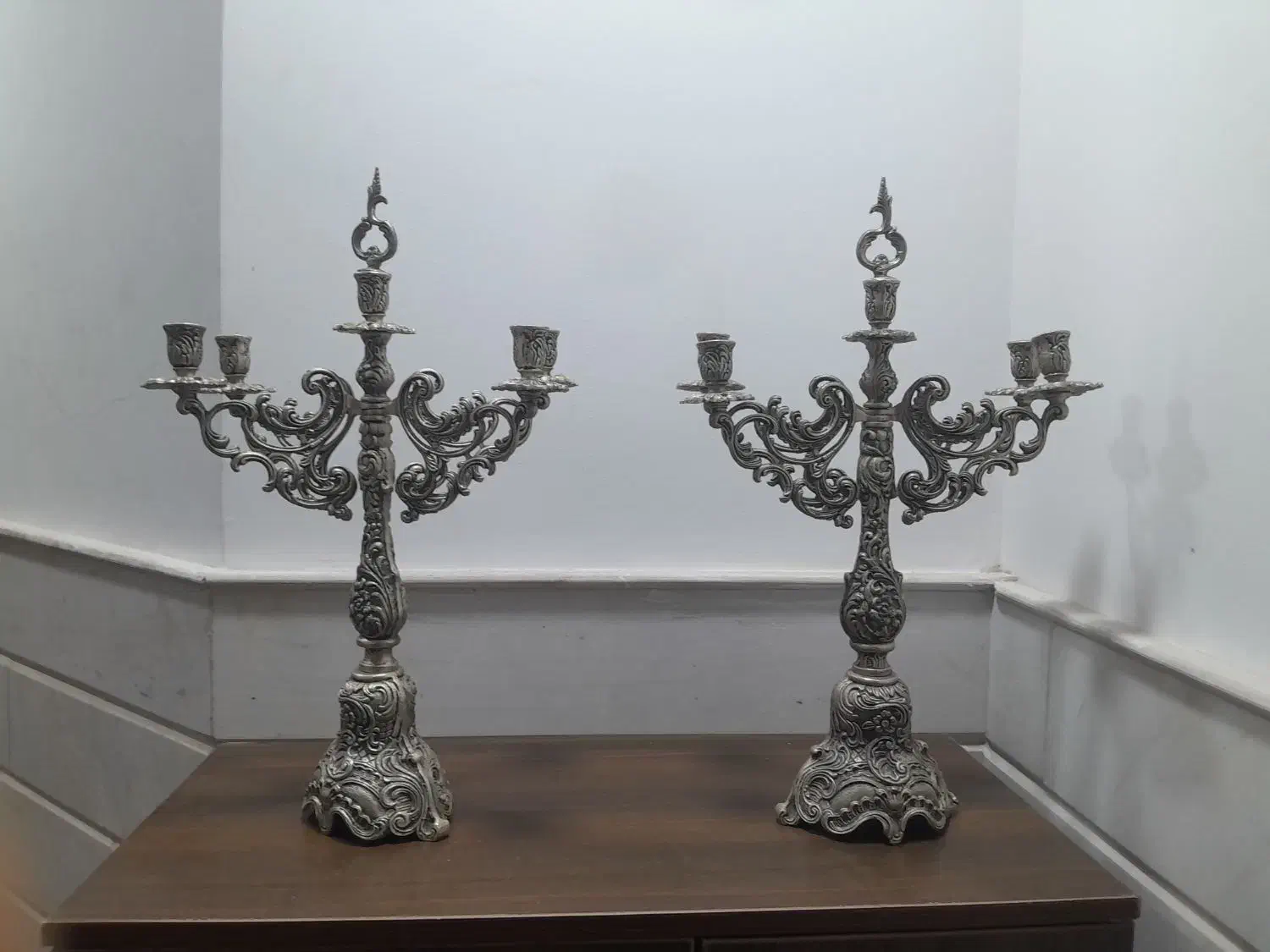 شمعدانی  جفت|کلکسیون اشیاء عتیقه|کاشان, زیدی|دیوار