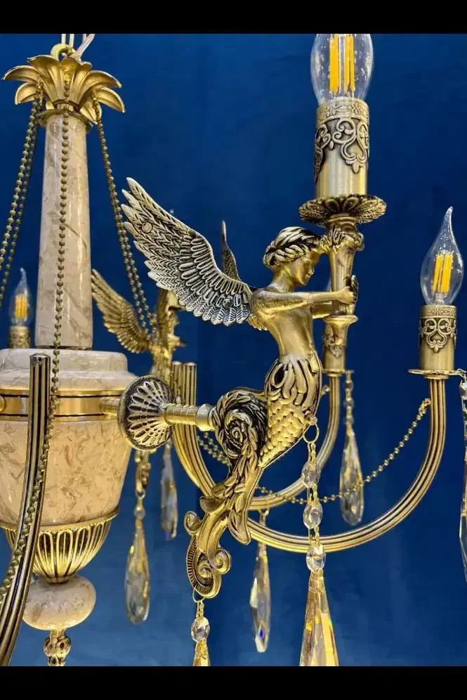 تولیدی لوستر،لوستر سنگی کلاسیک9شاخه برنج مدل فرشته|لوستر و چراغ آویز|اراک, |دیوار