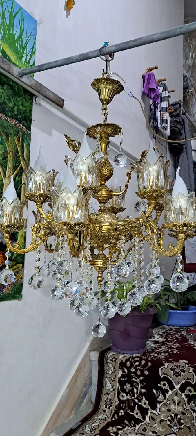 لوستر سفارشی ساز ۱۲ لاله برنز اصل|لوستر و چراغ آویز|قم, وادی السلام|دیوار