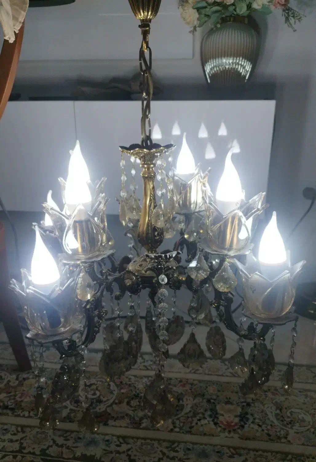 لوستر برنز 8شاخه|لوستر و چراغ آویز|قدس, شهر‌قدس|دیوار