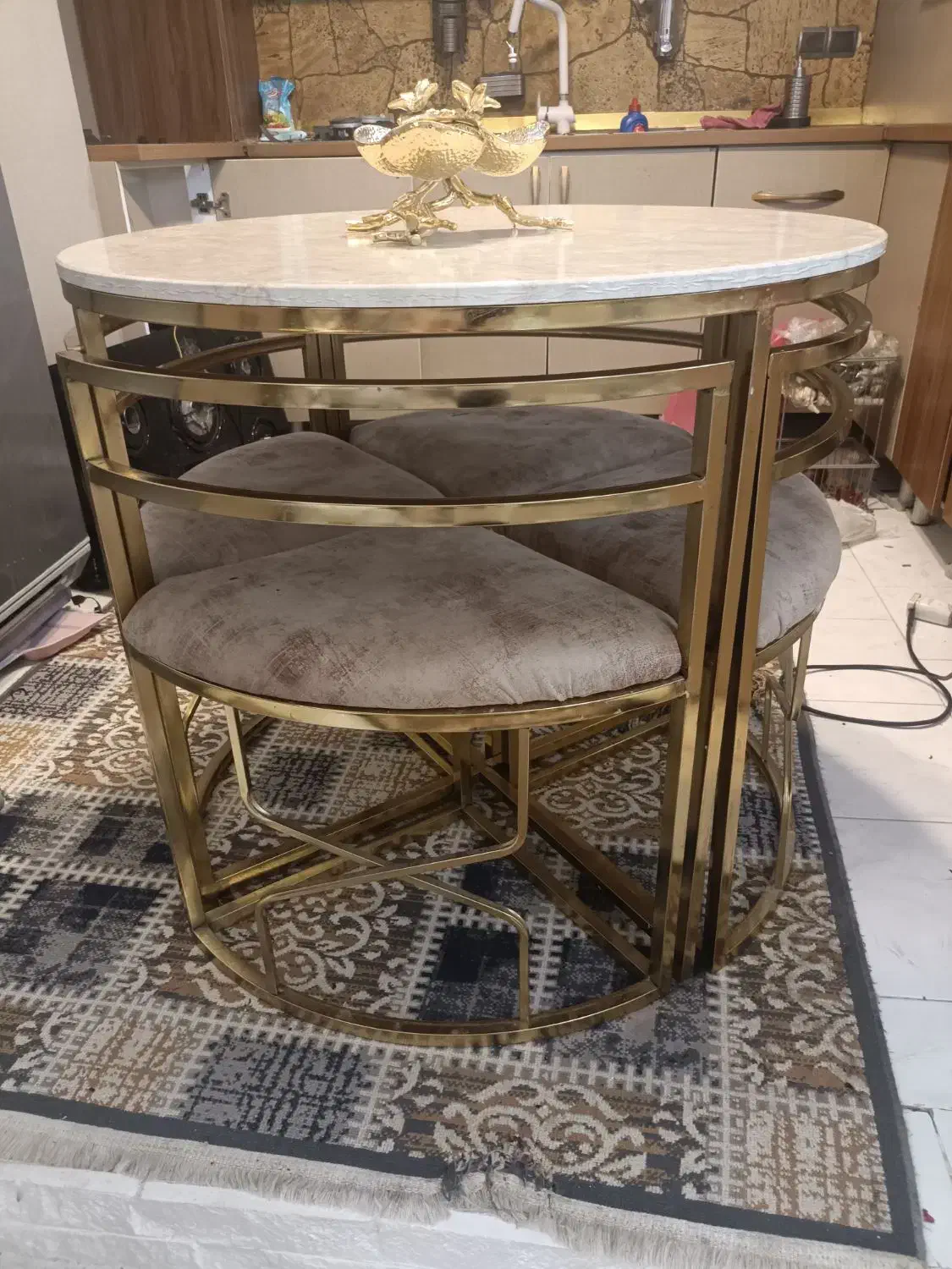 ناهارخوری کم جا 4نفره فلزی طلایی|میز و صندلی غذاخوری|فردیس, فردیس|دیوار