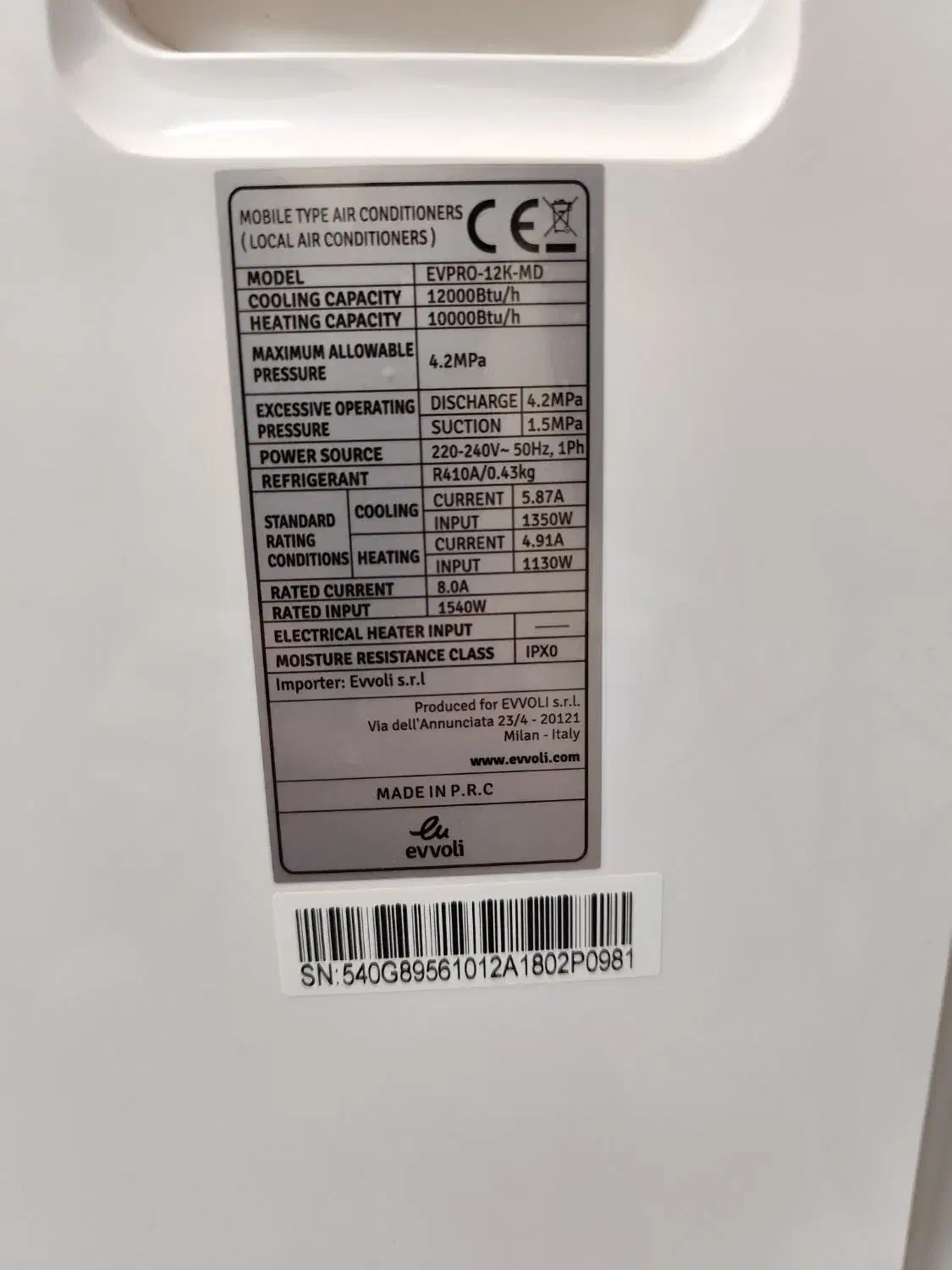 کولر گازی پرتابل evvoli|کولر گازی و فن‌کوئل|قزوین, |دیوار