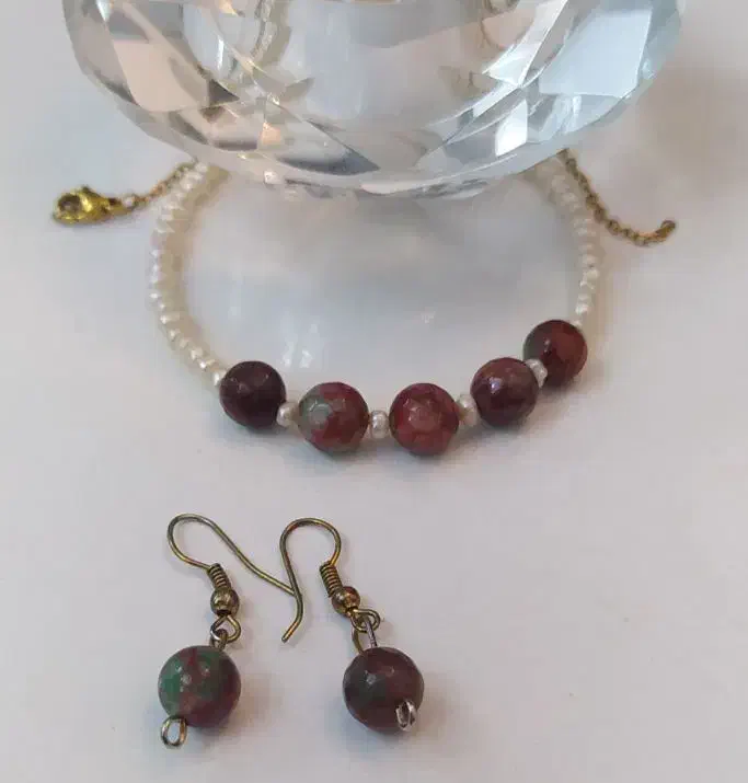 دستبند ترکیب مروارید اصل و سنگ|جواهرات|رشت, گلباغ نماز|دیوار