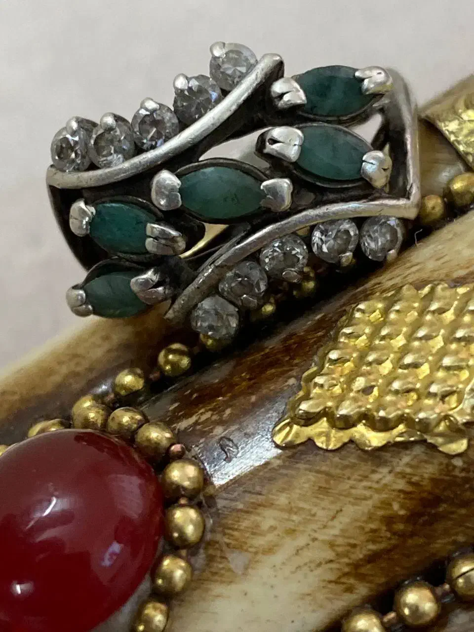 انگشتر نقره زنانه زمرد زامبیا کهنه ۵ اشک یکسان|جواهرات|تهران, دولاب|دیوار