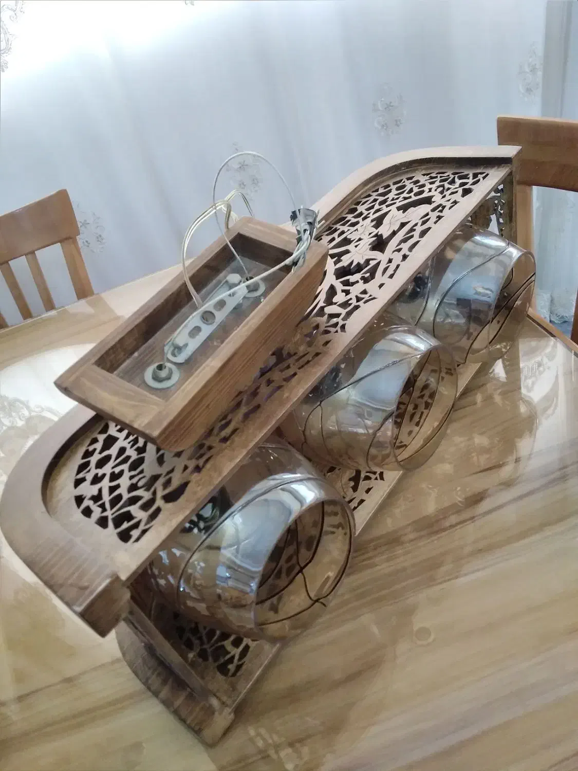 لوستر چوبی سه لامپه ساعت دیواری گل وگلدان|لوستر و چراغ آویز|اردبیل, |دیوار