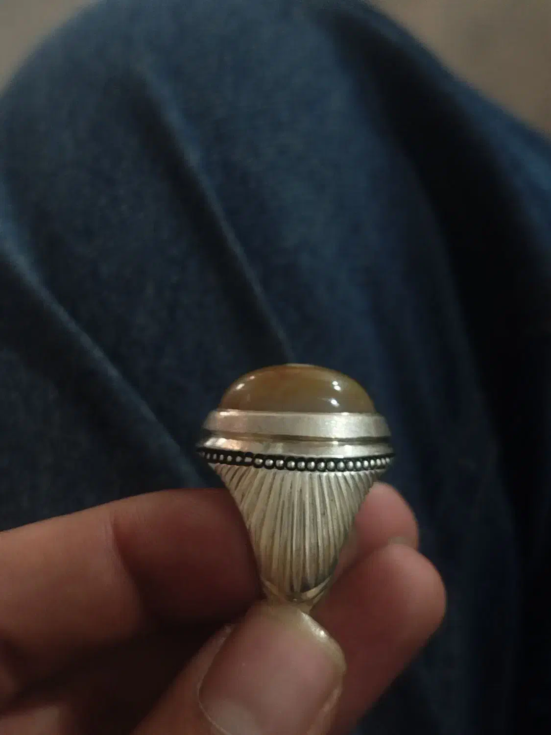 انگشتر نقره جزع باباغوری تک چشم قواره دار|جواهرات|اصفهان, قائمیه|دیوار