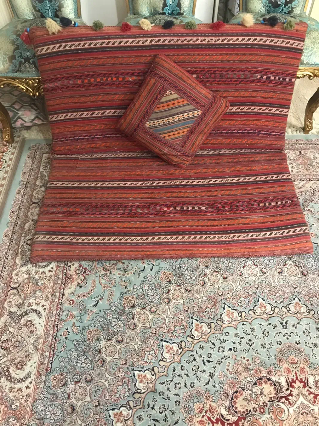 دو جفت پشتی دستباف ترکمن خاص به همراه دو عدد کوسن|پشتی|لنگرود, |دیوار