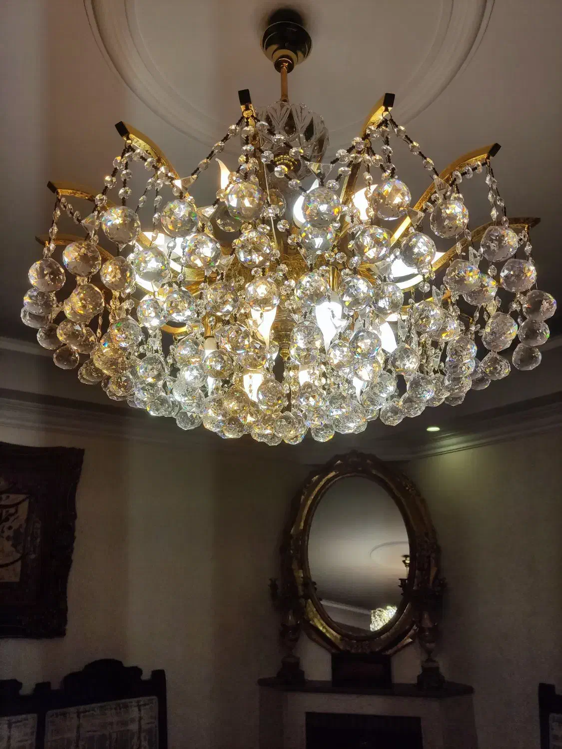 لوستر کریستالی برنجی 16 شاخه 2 عدد|لوستر و چراغ آویز|تهران, مهران (سیدخندان)|دیوار