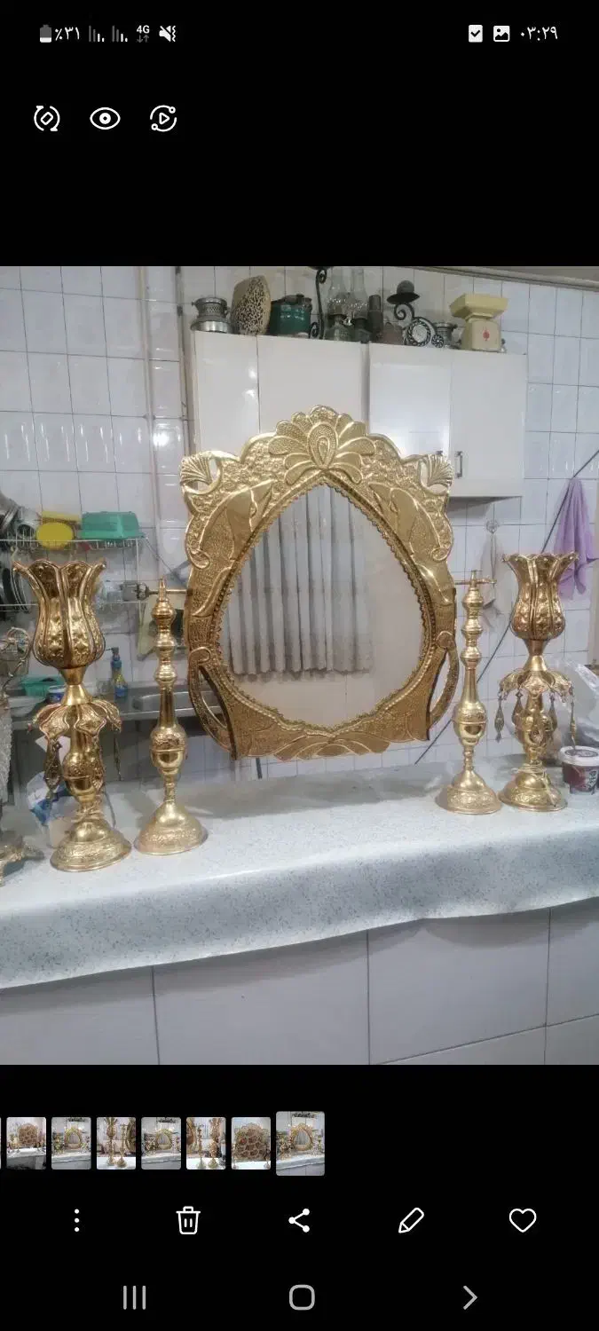 اینه شمعدان مسی و برنجی قدیمی ابکاری طلا|صنایع دستی و سایر لوازم تزئینی|اصفهان, هفتون|دیوار