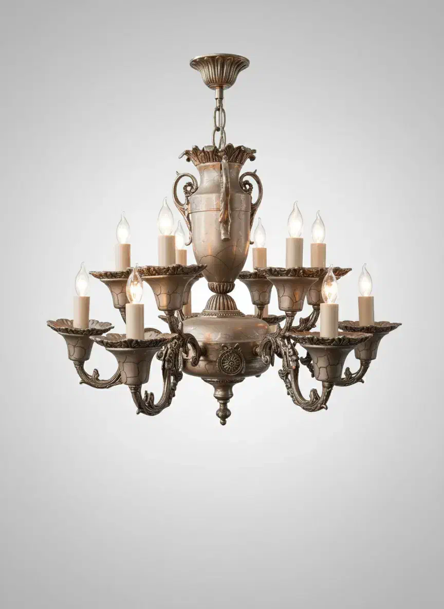 لوستر برنجی ۶ شاخه با ۱۲ روشنایی کاملا سالم|لوستر و چراغ آویز|اشکذر, |دیوار