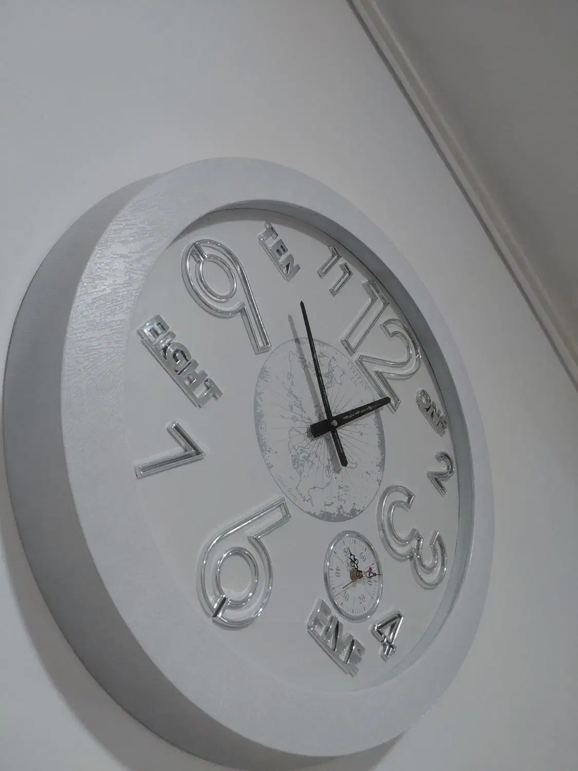 ساعت دیواری سفید نقره‌ای|ساعت دیواری و تزئینی|اندیمشک, |دیوار