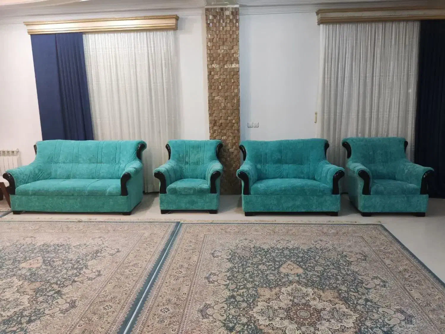 فروش مبلمان راحتی 7 نفره رنگ فیروزه ای خاص و شیک|مبلمان خانگی و میز عسلی|ساری, |دیوار