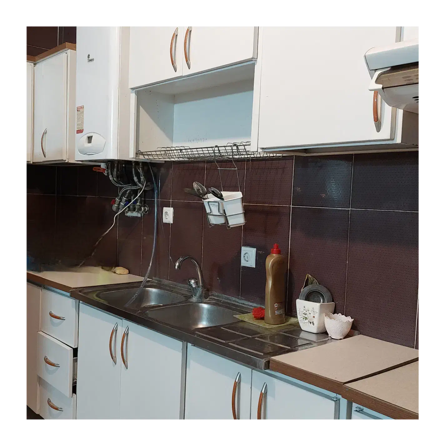 کابینت فلزی همراه آبچکان  و هود وسینک ظرفشویی|آب‌چکان و نظم‌دهنده ظروف|زنجان, |دیوار