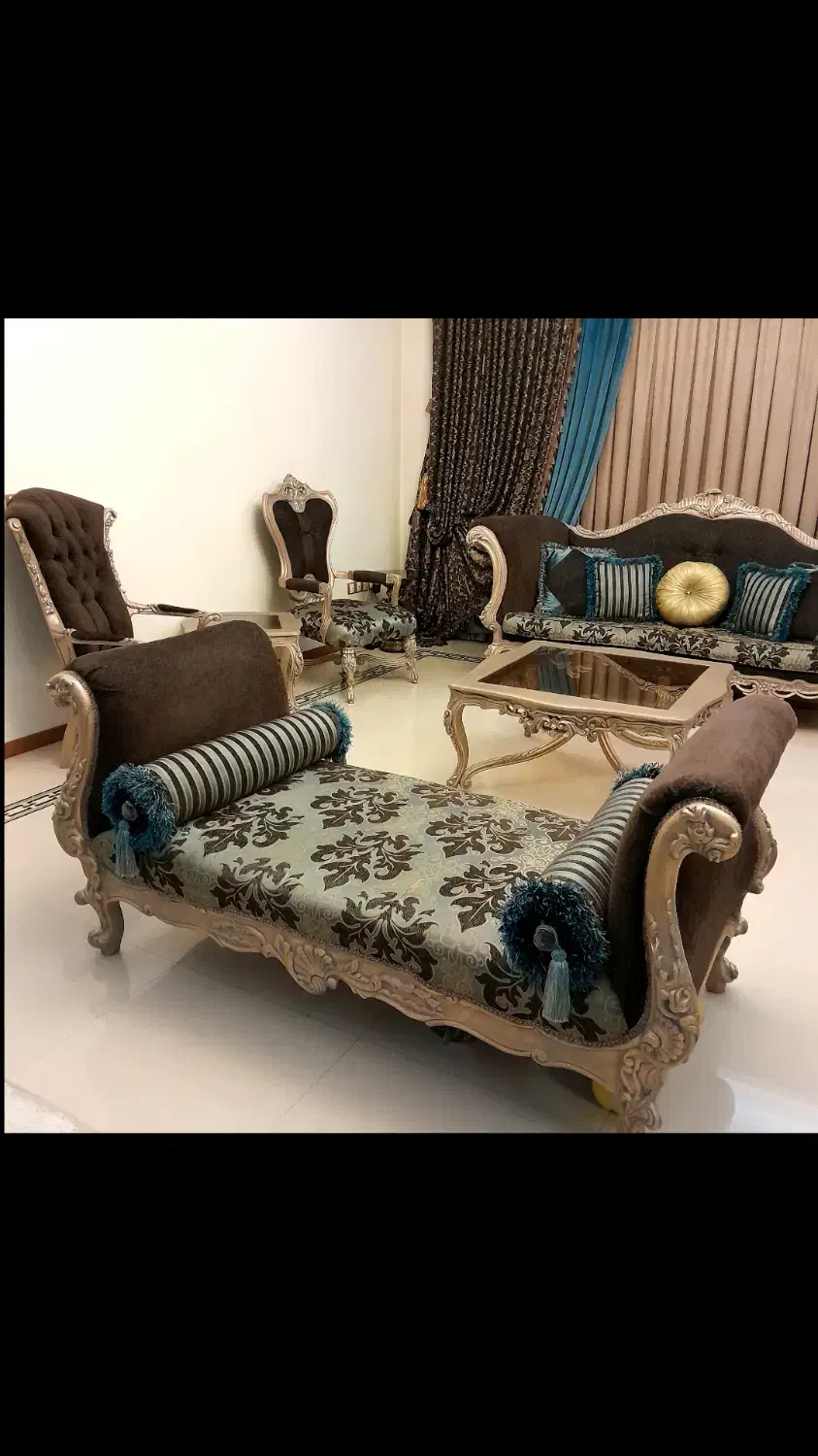 مبل 9 نفره استیل سلطنتی+ ناهارخوری ۸ نفره منبت|مبلمان خانگی و میز عسلی|تهران, سوهانک|دیوار