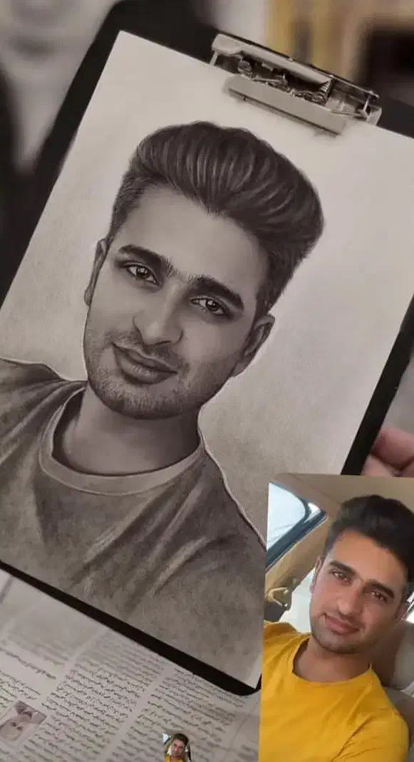 طراحی چهره سیاهقلم|تابلو، نقاشی، عکس|نیشابور, امین اسلامی|دیوار