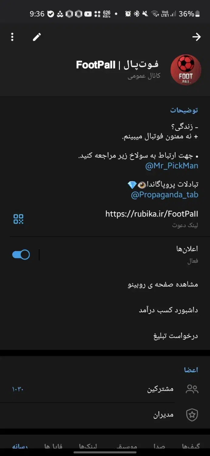 چنل فوتبالی روبیکا فروشی|لوازم جانبی موبایل و تبلت|تهران, ارم|دیوار