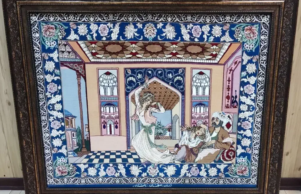 تابلو فرش دستباف تک خفتی ریز بافت ابریشمی اصفهان|تابلو فرش|تبریز, |دیوار