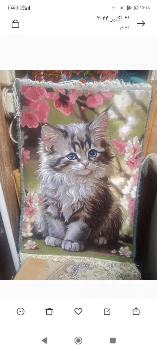 تابلو فرش طرح دو گربه بهاری|تابلو فرش|تبریز, |دیوار