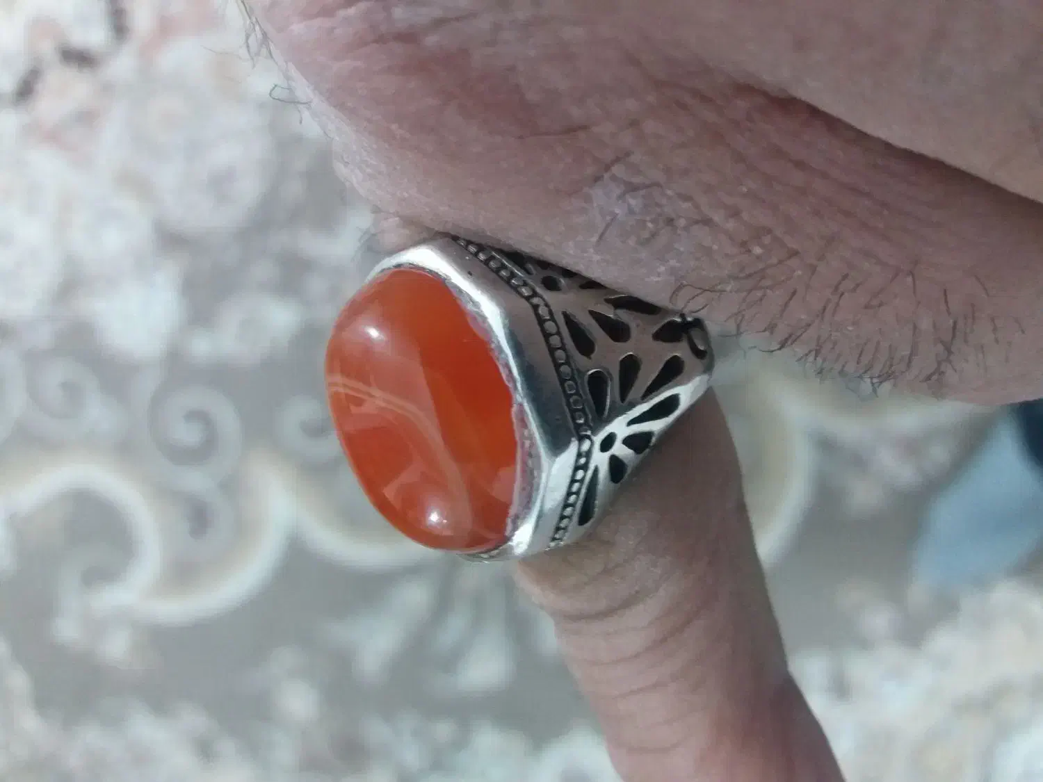 انگشترنقره سنگ عقیق طبیعی زیبا|کلکسیون اشیاء عتیقه|رومشکان, |دیوار