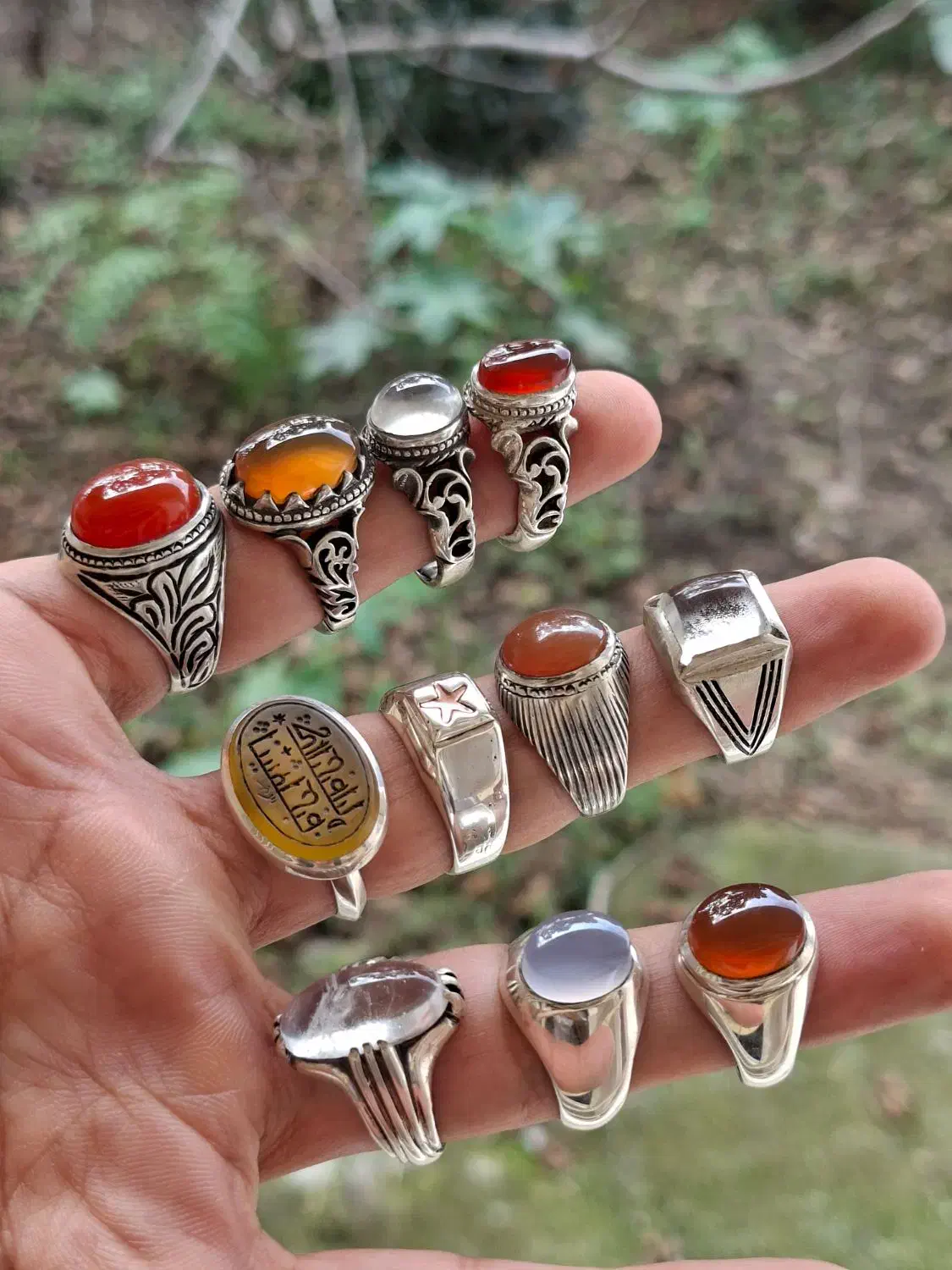 ۲۴ عدد انگشتر نقره کار دست با نگین های معدنی|جواهرات|محمودآباد, |دیوار