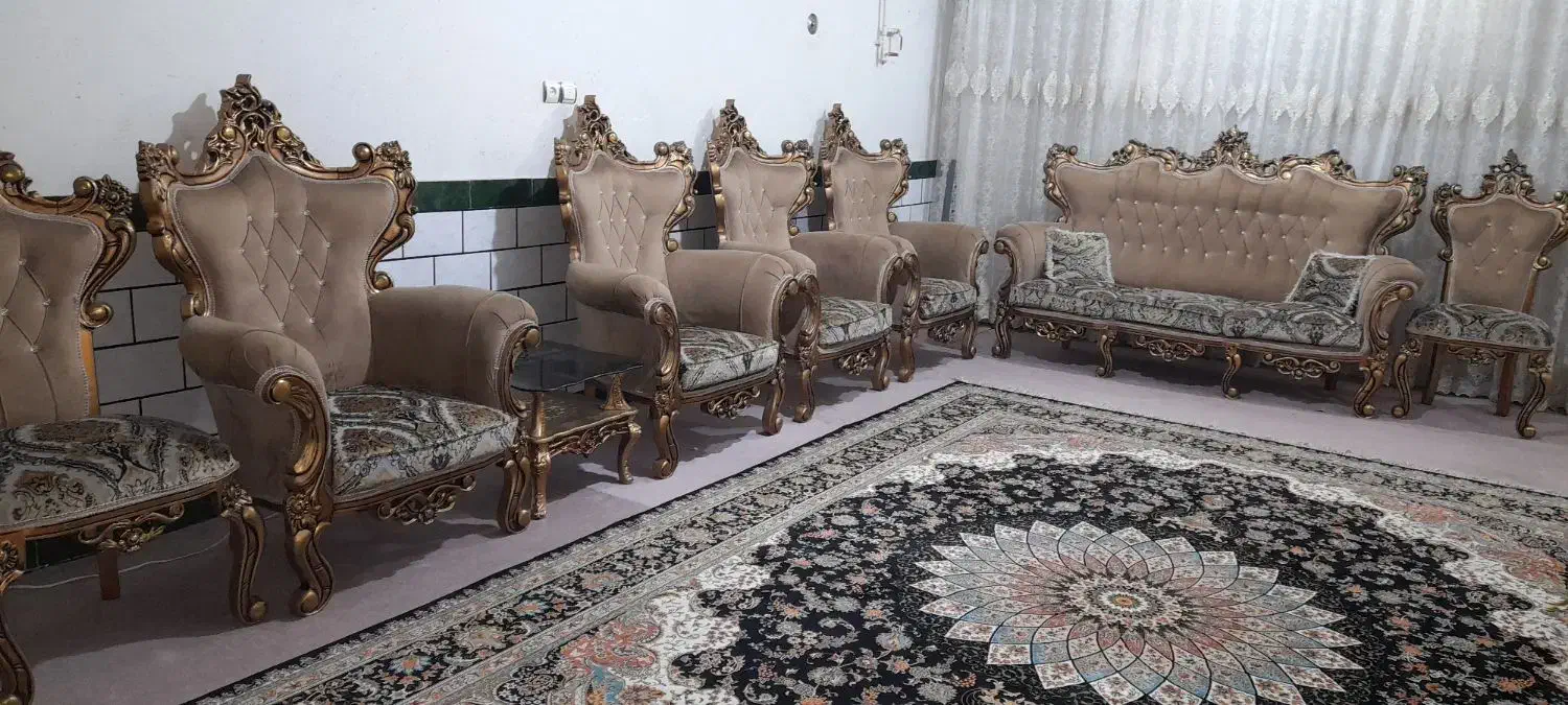 مبلمان ۹نفره درحد نو بدون پارگی همراه با جلو مبلی|مبلمان خانگی و میز عسلی|اهواز, زیتون کارمندی|دیوار