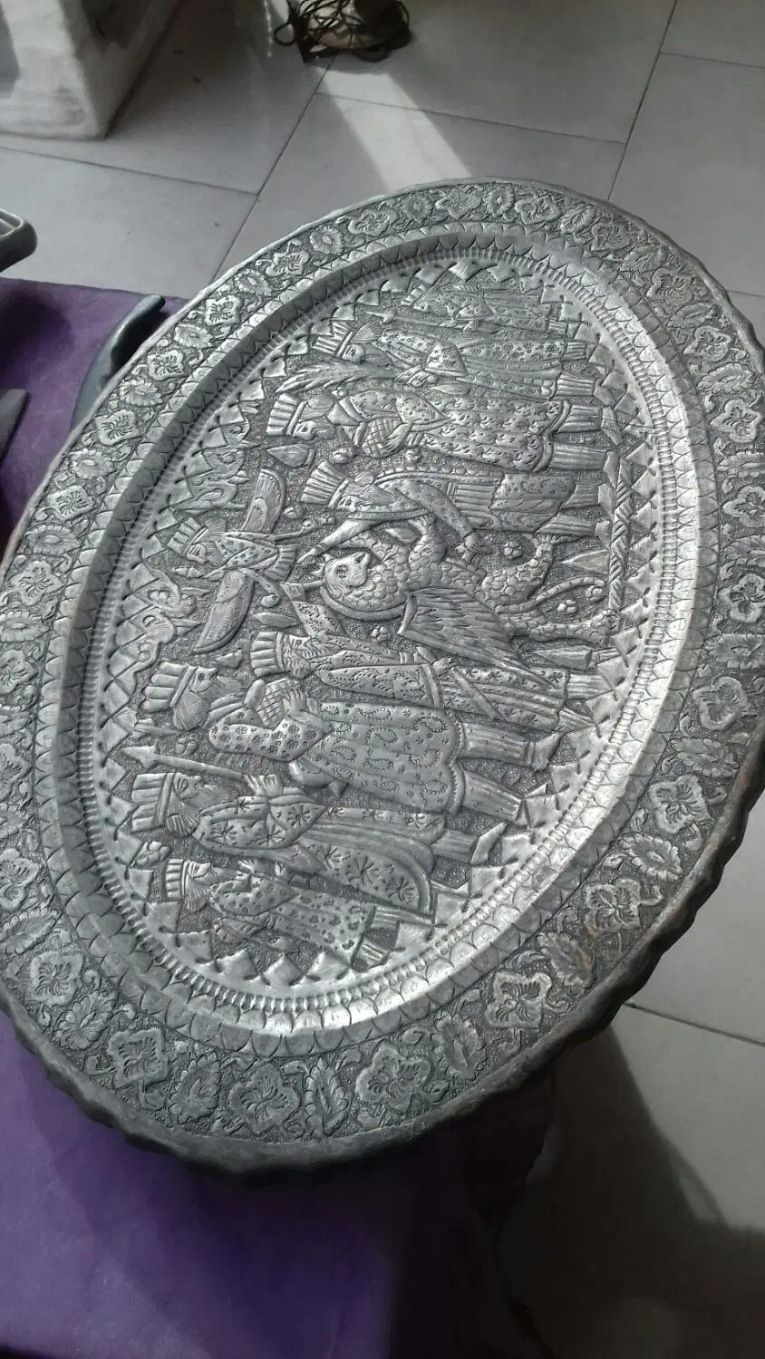 سینی قدیمی مسی|کلکسیون اشیاء عتیقه|مهدی شهر, |دیوار