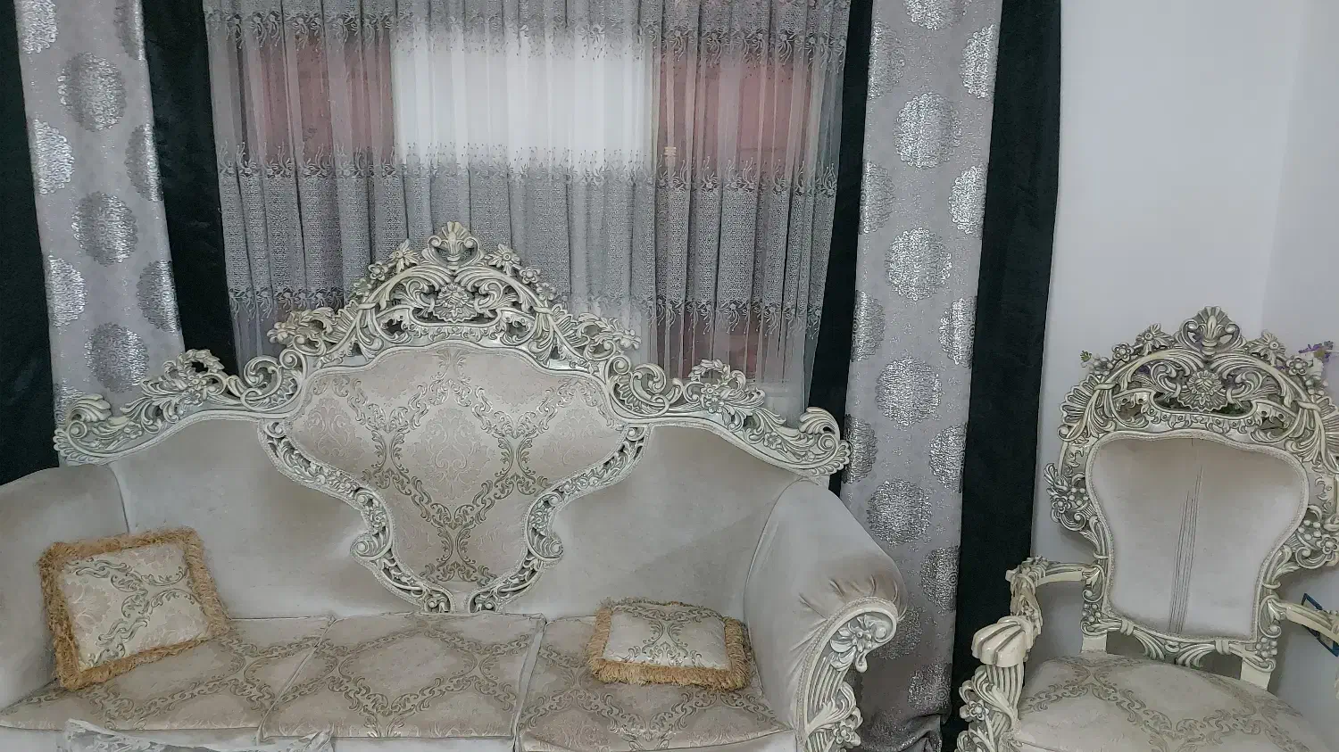 پرده و شال دوطرفه نقره ای مشکی طوسی و پرده زیری|پرده، رانر، رومیزی|تهران, خاوران|دیوار