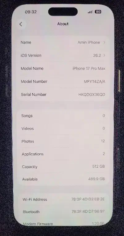 آیفون اپل ۱۷ پرومکس ۵۱۲ za|موبایل|تهران, ونک|دیوار