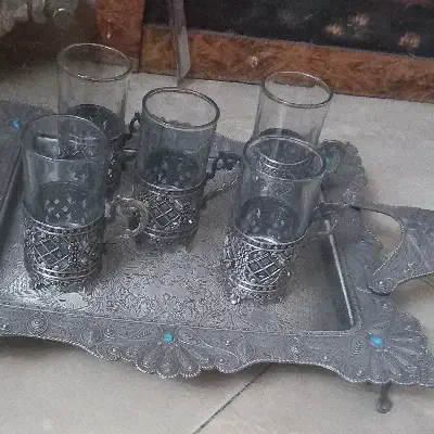 دو دست استکان و دو دست انگاره و دو سینی پیوتر اصل|ظروف سرو و پذیرایی|تهران, تهرانپارس جنوبی|دیوار