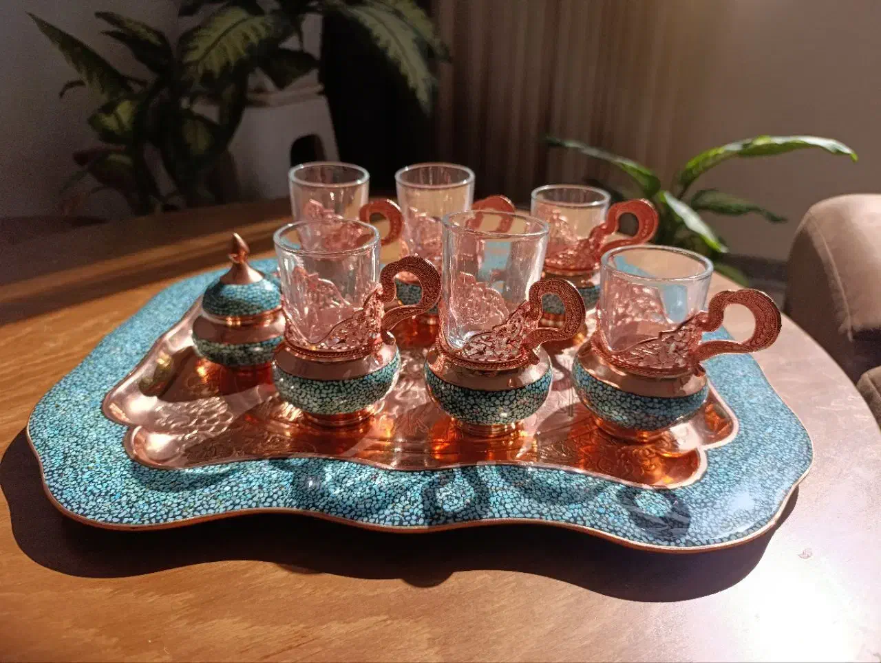 سینی سینی و گالش فیروزه کوبی وقلمکاری|صنایع دستی و سایر لوازم تزئینی|شهرکرد, |دیوار