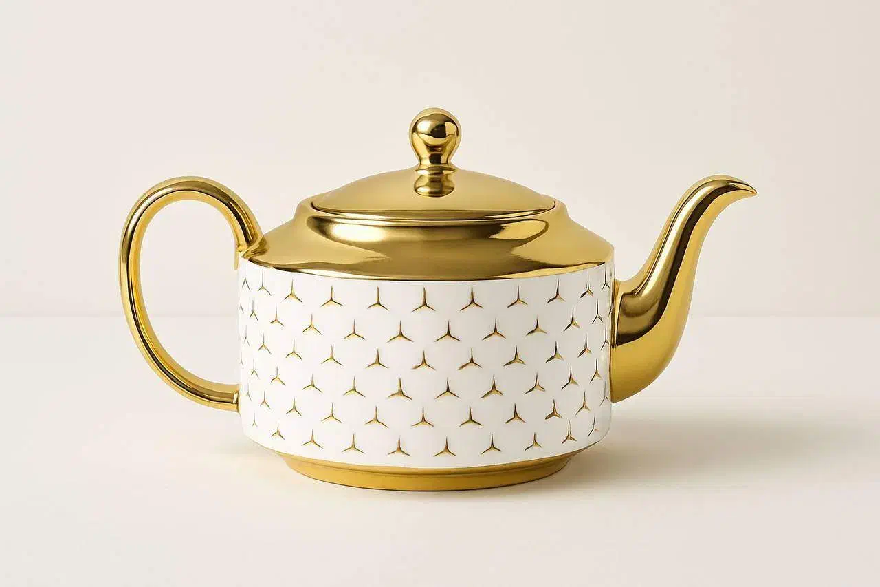 قوری چینی طرح دار طلایی|قوری، کتری، قهوهساز دستی|بندر انزلی, کارآموزی|دیوار