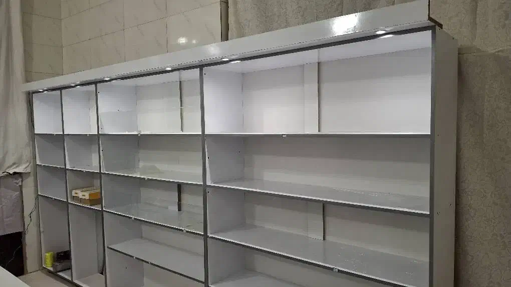 قفسه و میز ام دی اف با نور پردازی زیبا|کتابخانه، شلف، قفسههای دیواری|بروجن, |دیوار