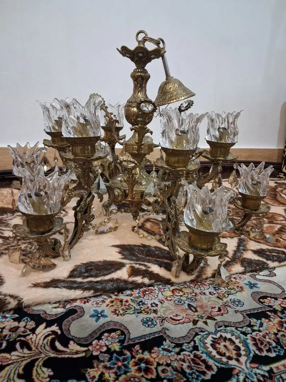 لوستر طرح لاله تمام برنز خیلی سنگین|لوستر و چراغ آویز|مرند, |دیوار