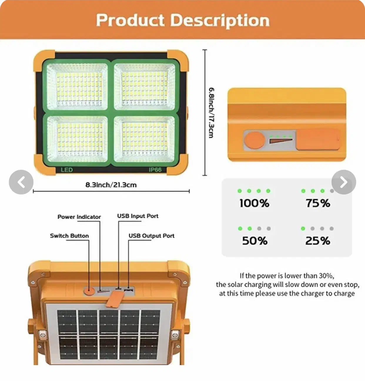 پروژکتور شارژی خورشیدی 300 وات اکبند تعداد محدود|لامپ و چراغ|بانه, |دیوار