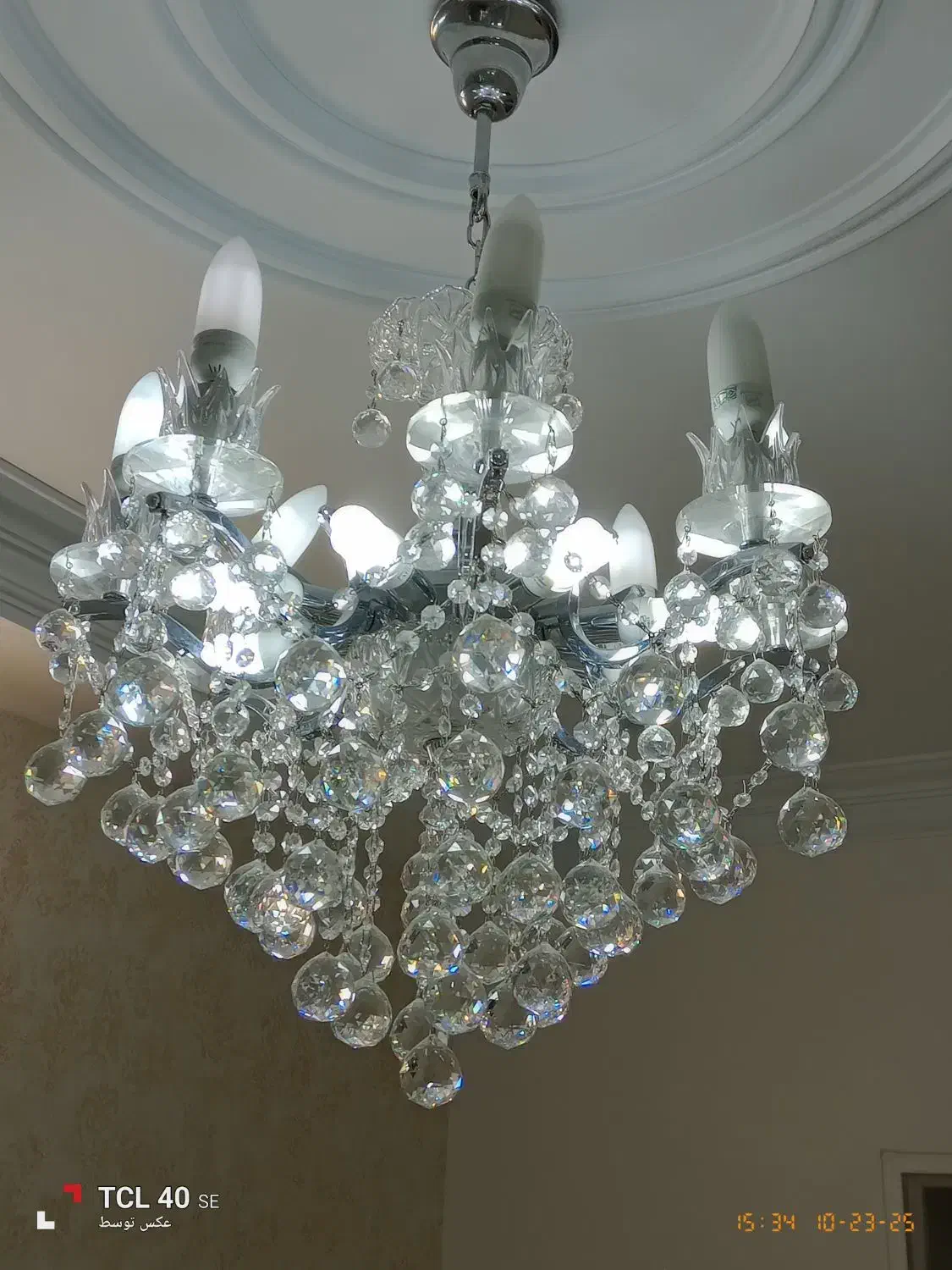 لوستر نقرهای کریستال دایره ای جنس برنجی|لوستر و چراغ آویز|دماوند, گیلاوند|دیوار