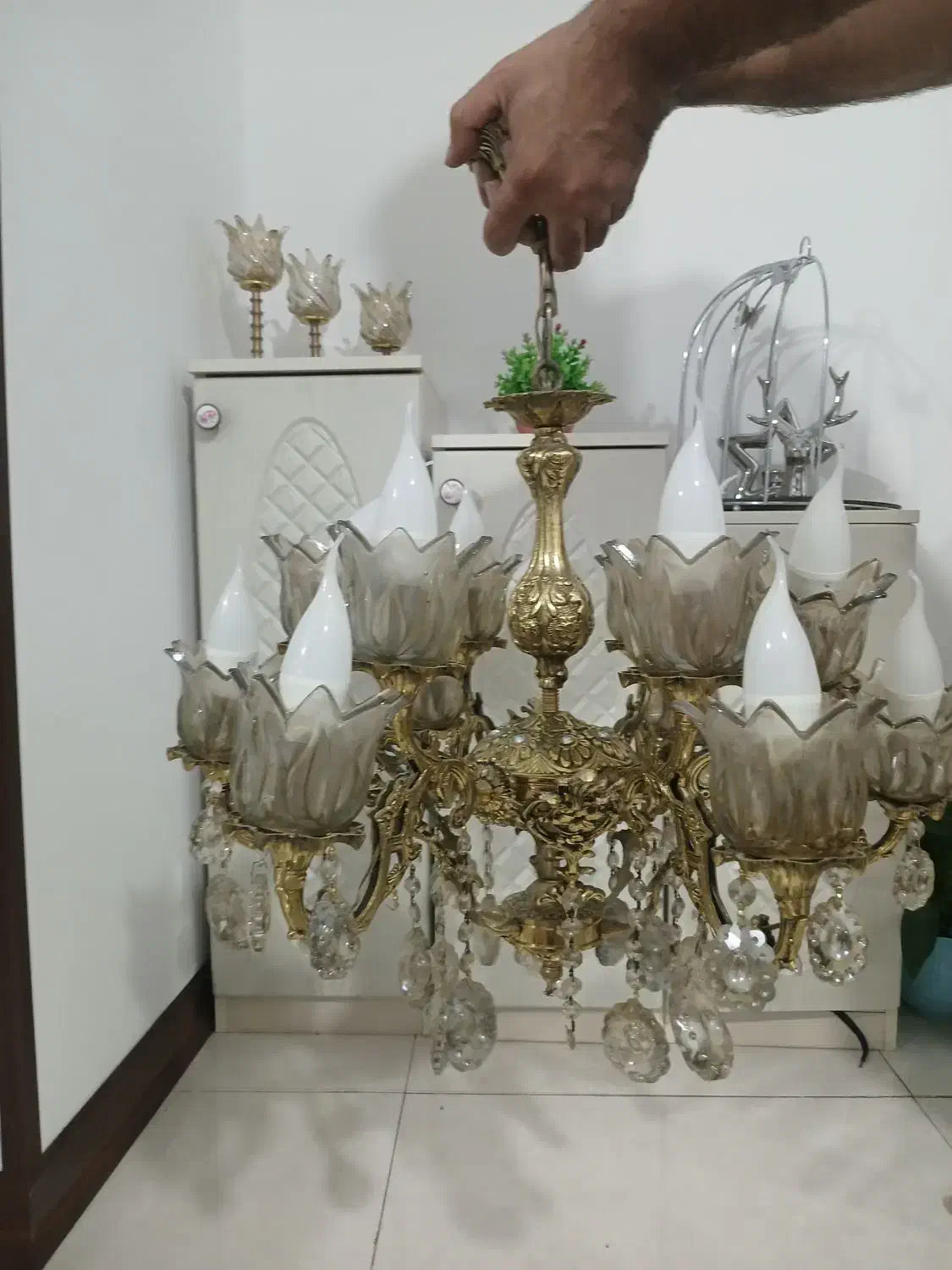 لوستر برنز ۱۲ شعله|لوستر و چراغ آویز|شهریار, شهریار|دیوار