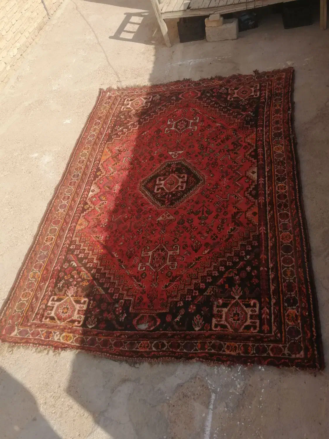 قالی، فرش، ترکی، محلی، دستباف قدیمی|فرش|شیراز, تاچارا|دیوار