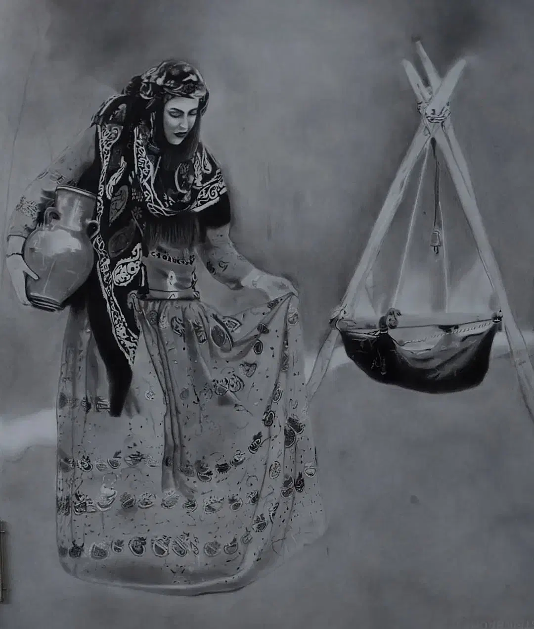 چهره سیاه قلم کشیدن انواع چهره|صنایع دستی و سایر لوازم تزئینی|شوشتر, |دیوار