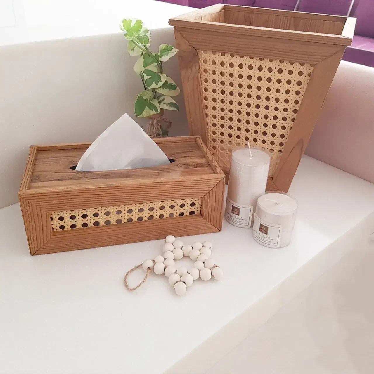 سطل و جا دستمال کاغذی چوبی حصیری|صنایع دستی و سایر لوازم تزئینی|تهران, آهنگران (سراسیاب دولاب)|دیوار