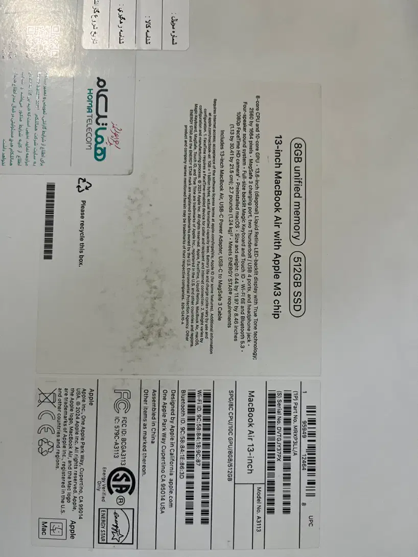 مک بوک air m3 2024|رایانه همراه|تهران, تهرانپارس غربی|دیوار