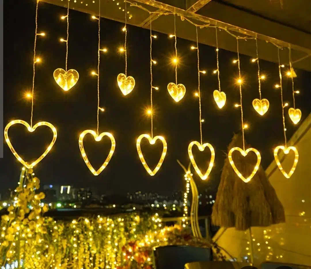 ریسه پرده ای قلبی|ریسه و چراغ تزئینی|قزوین, |دیوار