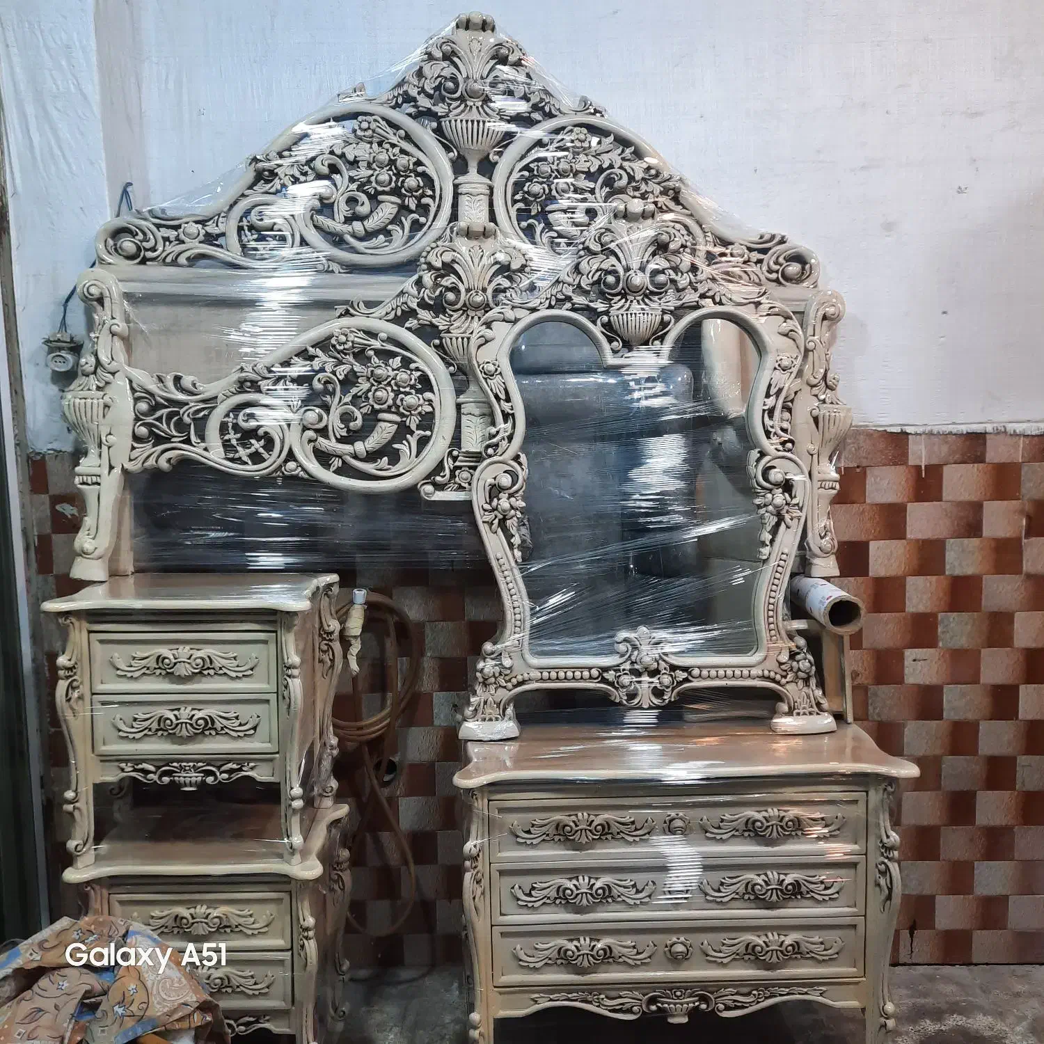 سرویس خواب دونفره چوب راش نونو مناسب جهیزیه|تخت و سرویس خواب|مشکیندشت, |دیوار