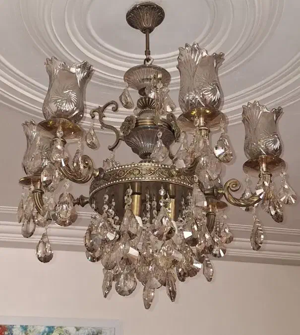 لوستر برنجی ، شش شاخه، دو عدد لوستر|لوستر و چراغ آویز|شاهرود, |دیوار