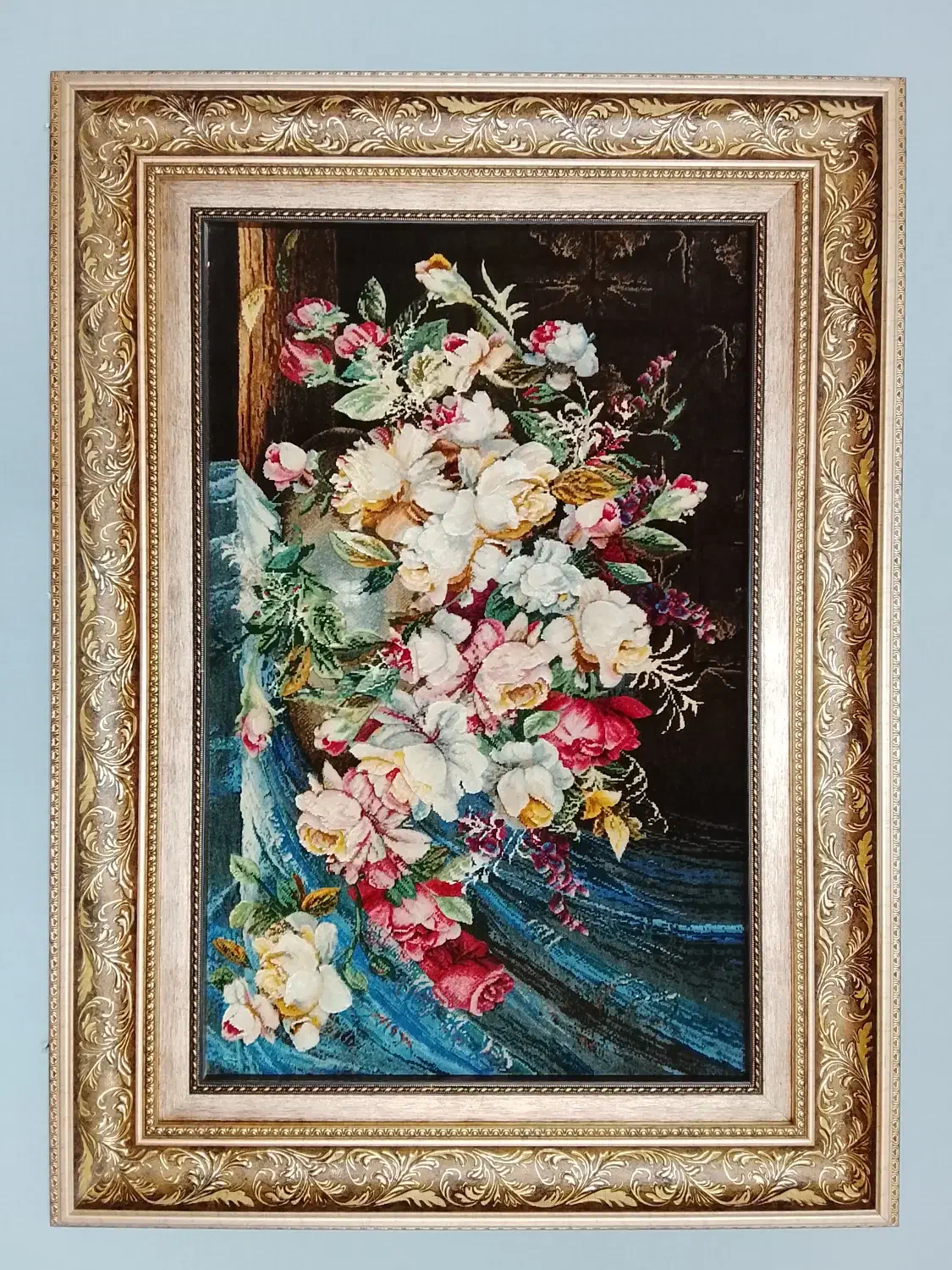 تابلو فرش گل پرده دار|تابلو فرش|شبستر, |دیوار