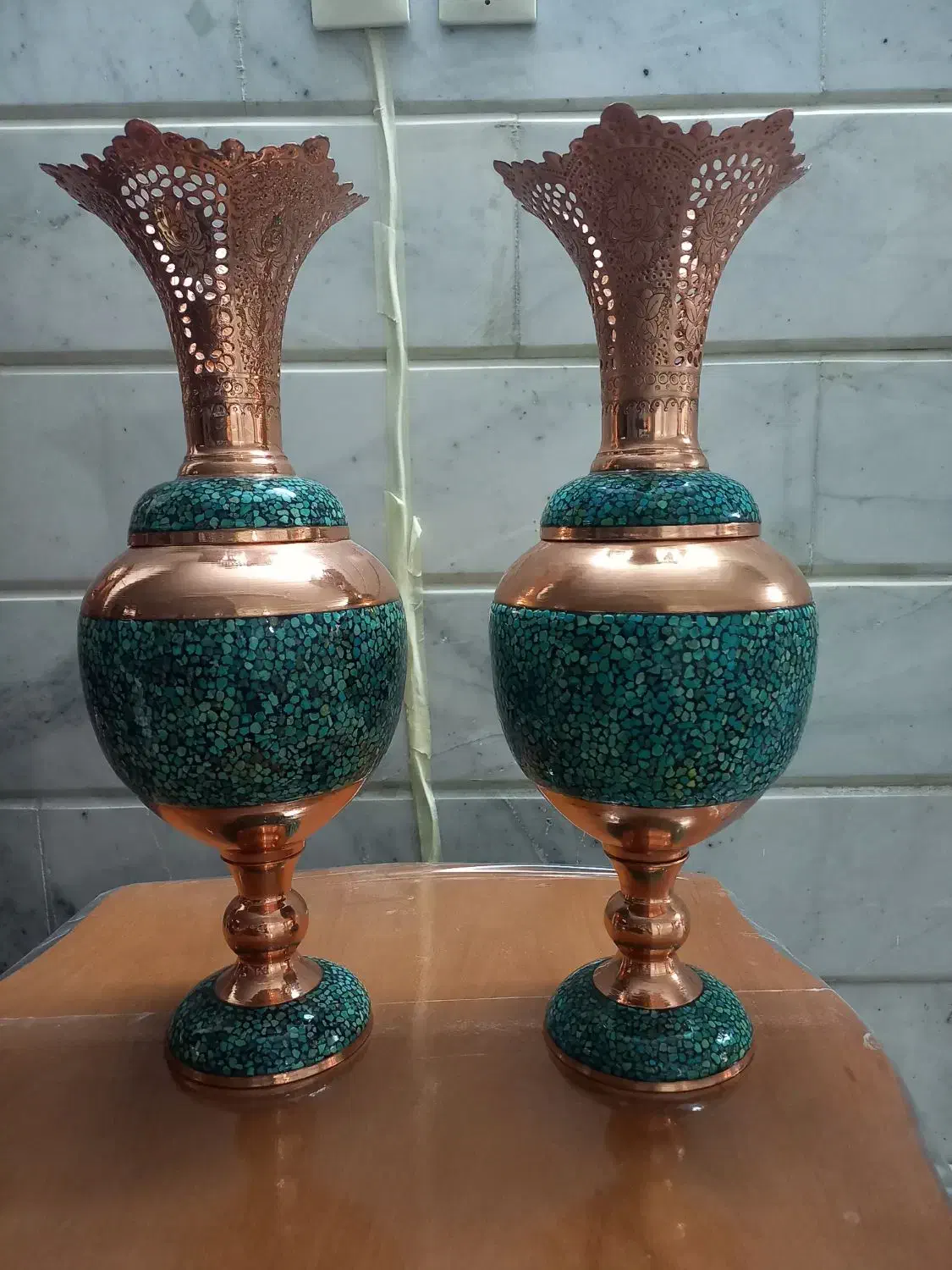 گلدان فیروزه کوبی زیبا وشیک|صنایع دستی و سایر لوازم تزئینی|اصفهان, ابر|دیوار