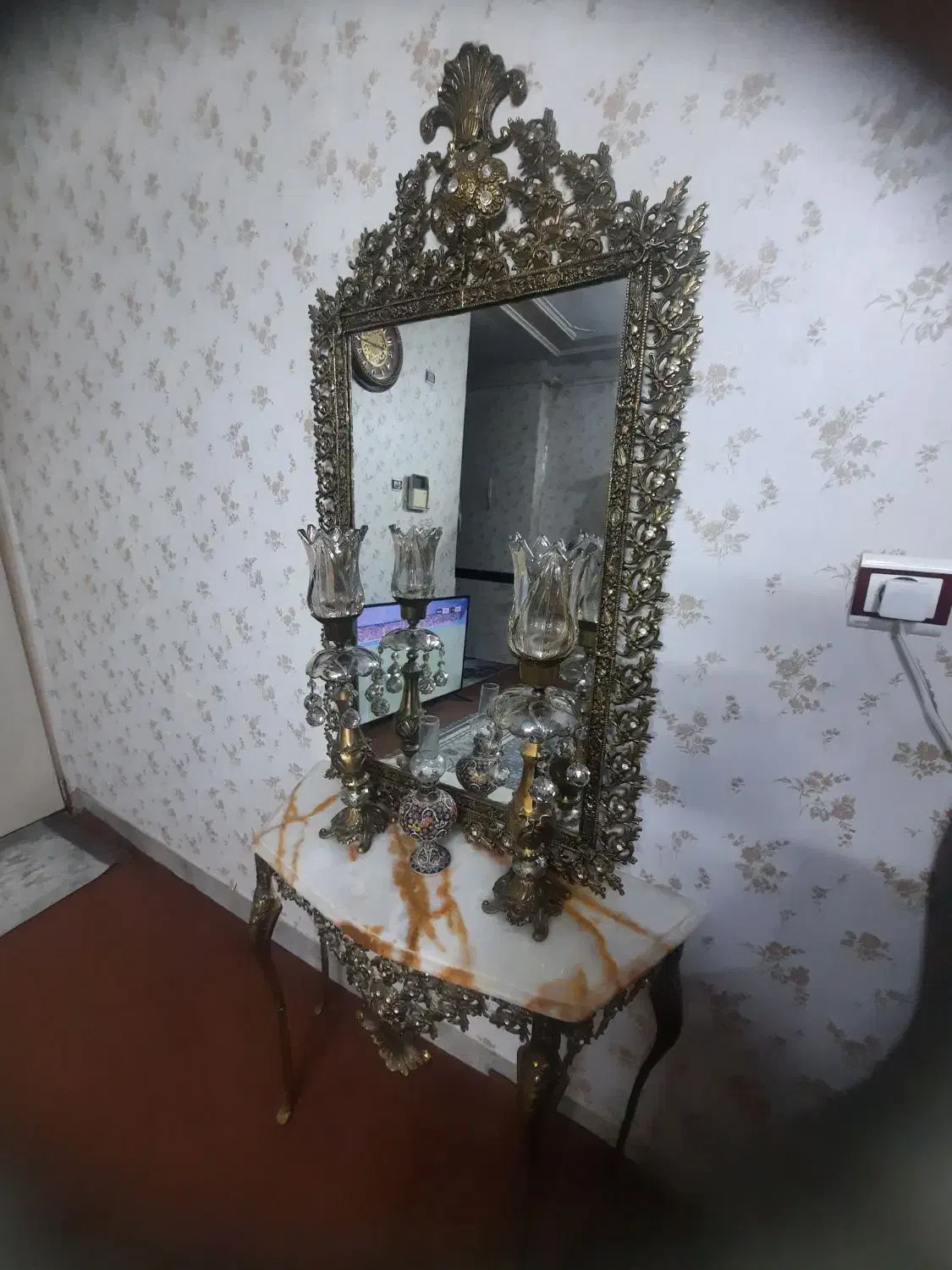 آینه شمعدانی برنز|بوفه، ویترین، کنسول|آبیک, |دیوار
