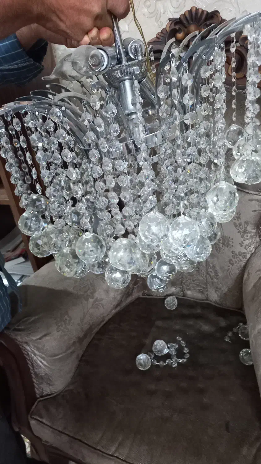 لوستر شش  (۶ لامپ) بزرگ کریستال استیل|لوستر و چراغ آویز|اصفهان, جامی|دیوار